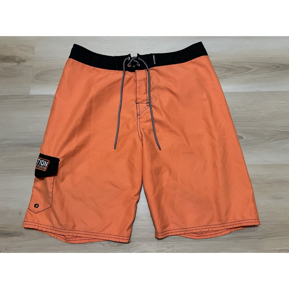 Affliction Shorts‎ Men 34 Orange Board Hybrid Summer Swim Trunks Active Logo